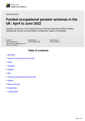 Funded occupational pension schemes in the UK: April to June 2022