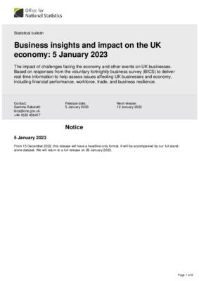 Business insights and impact on the UK economy 5 January 2023