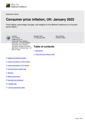 Consumer price inflation, UK: January 2023