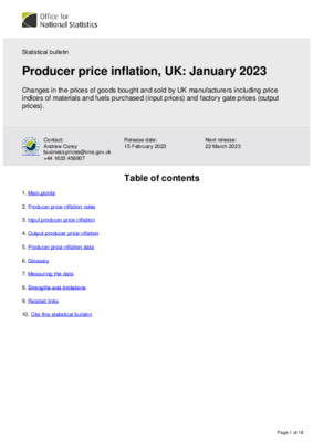 Producer price inflation, UK: January 2023