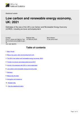 Low carbon and renewable energy economy, UK: 2021