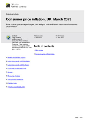 Consumer price inflation, UK: March 2023