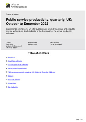 Public service productivity, quarterly, UK: October to December 2022