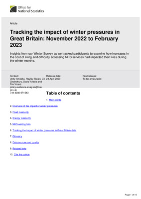Tracking the impact of winter pressures in Great Britain: November 2022 to February 2023