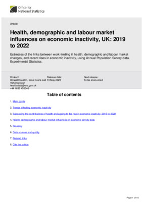 Health, demographic and labour market influences on economic inactivity, UK: 2019 to 2022