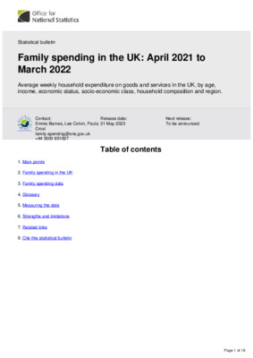 Family spending in the UK: April 2021 to March 2022