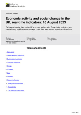 Economic activity and social change in the UK, real-time indicators: 10 August 2023