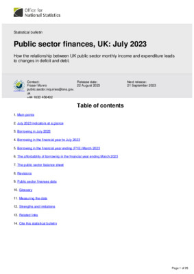 Public sector finances, UK: July 2023