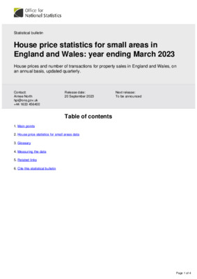 House price statistics for small areas in England and Wales: year ending March 2023