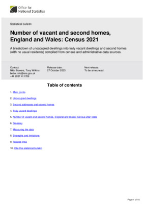 Number of vacant and second homes, England and Wales: Census 2021