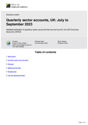 Quarterly sector accounts, UK: July to September 2023
