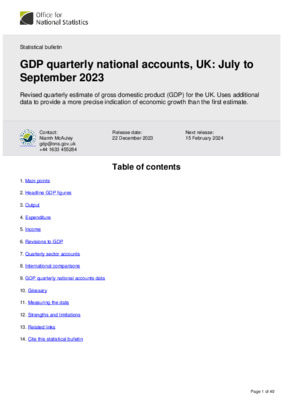GDP quarterly national accounts, UK: July to September 2023