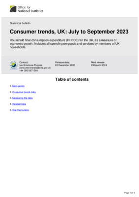 Consumer trends, UK: July to September 2023