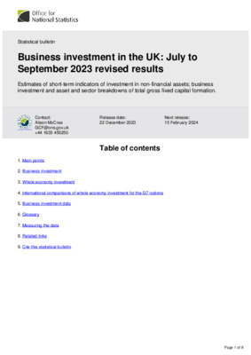 Business investment in the UK: July to September 2023 revised results