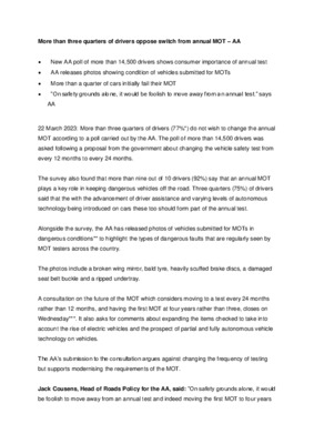 More than three quarters of drivers oppose switch from annual MOT – AA