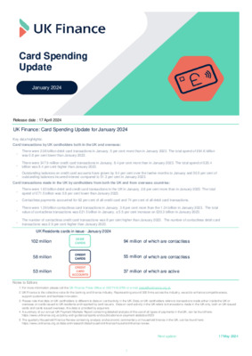 UK Finance Card Spending Update January 2024