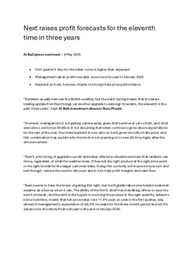 Next raises profit forecasts for the eleventh time in three years