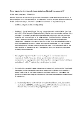 Three big stories for the week ahead: Vodafone, Marks & Spencer and BT