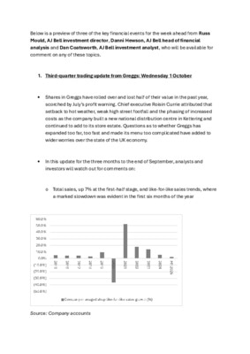 Three big stories for the week ahead: Greggs, Tesco and JD Wetherspoon