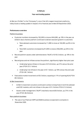 AJ Bell plc - Year-end trading update