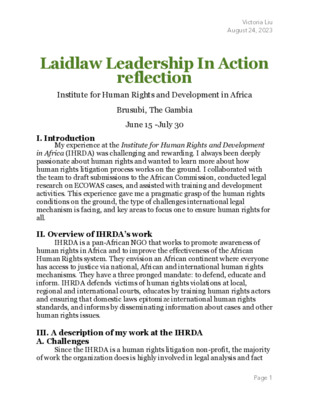 Laidlaw reflection- Victoria Liu