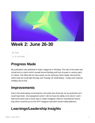 Justice Project Pakistan LiA: Weekly Review 2 (June 26-30)
