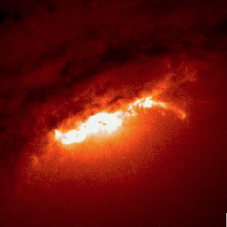 Jets of a supermassive black hole change the conditions for star formation in interstellar clouds of a nearby galaxy