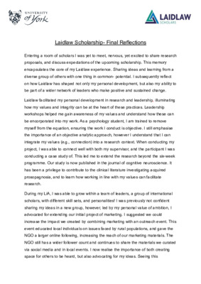Laidlaw Scholarship Final Report
