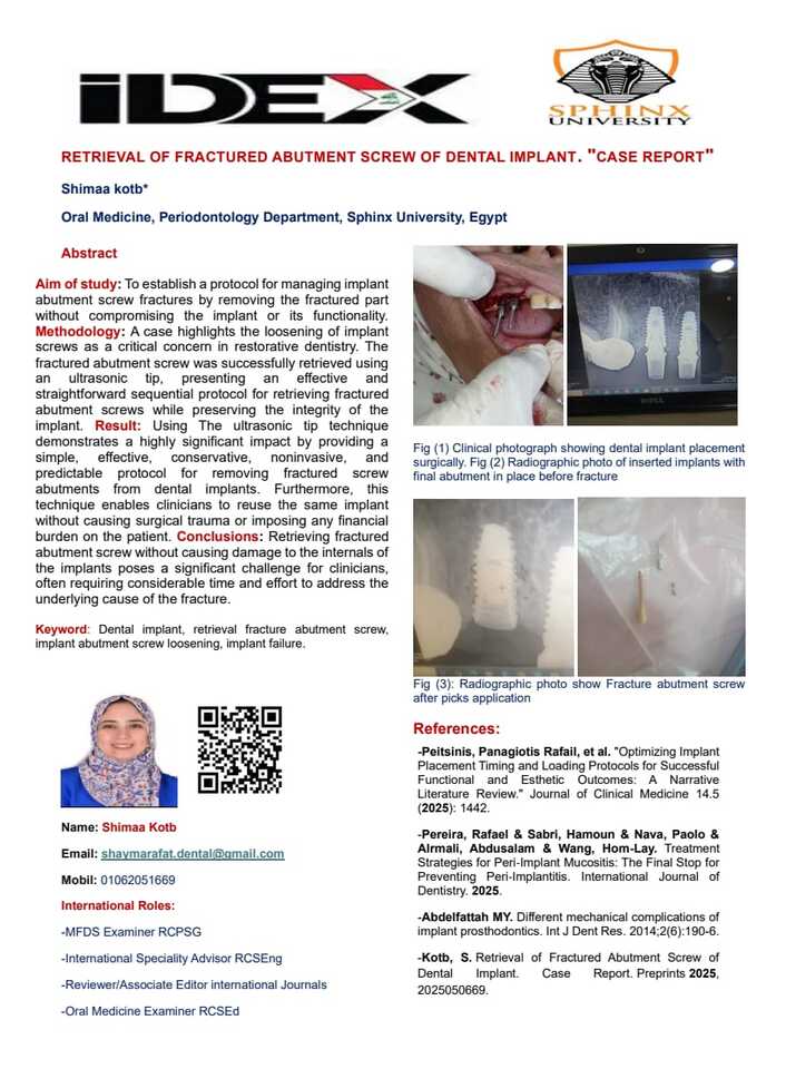 Retrieval of Fractured Abutment Screw of Dental Implant. Case Report