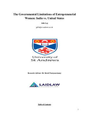 The Governmental Limitations of Entrepreneurial Women: India vs. United States