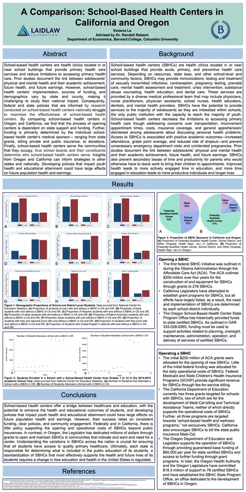Summer One Research Poster - "A Comparison: School-Based Health Centers in California and Oregon"
