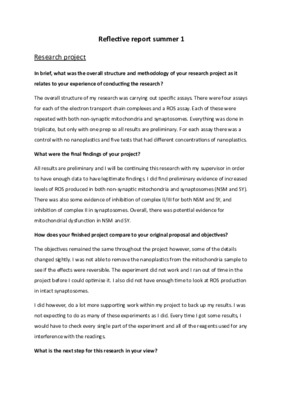 Reflective report summer 1