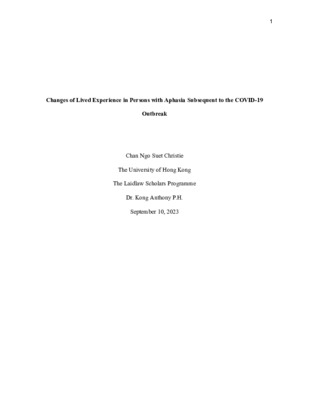Research Report: Changes of Lived Experience in Persons with Aphasia Subsequent to the COVID-19 Outbreak