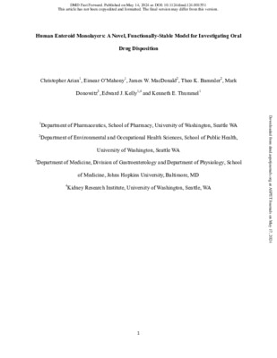 Human Enteroid Monolayers: A Novel, Functionally-Stable Model for Investigating Oral Drug Disposition