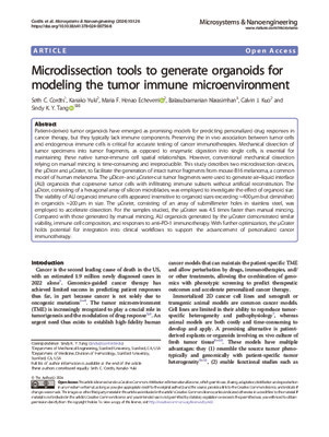 Microdissection tools to generate organoids for modeling the tumor immune microenvironment