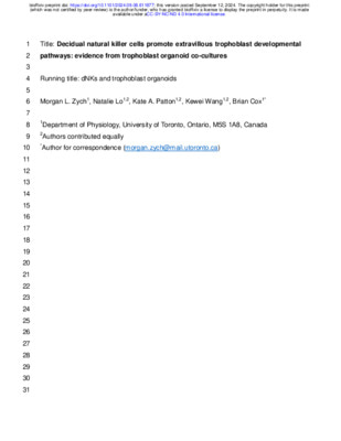Pre-print: Decidual natural killer cells promote extravillous trophoblast developmental pathways: evidence from trophoblast organoid co-cultures