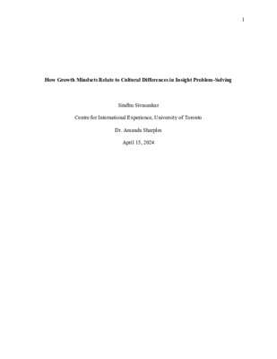 Growth Mindsets, Cultural Differences, and Insight Problem-Solving Research Proposal