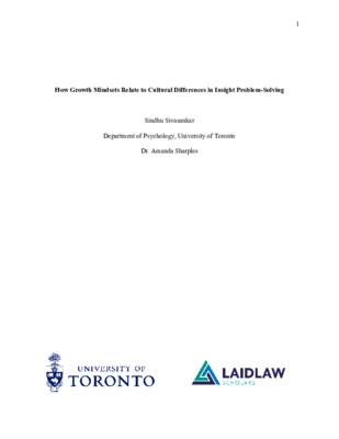 Growth Mindsets, Cultural Differences, and Insight Problem-Solving Research Report