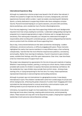 LiA Output 3 - International Experience Blog