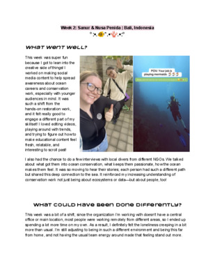 Week 2 Log | LiA Reflection: More Coral, and Content Creation!