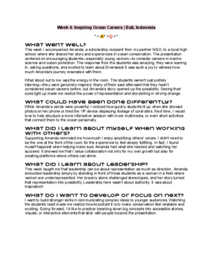 Week 4 Log | LiA Reflection: Inspiring Ocean Careers