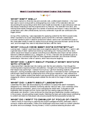 Week 5 Log | LiA Reflection: Coral Site Visit & Content Creation