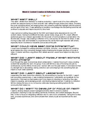 Week 6 Log | LiA Reflection: Content Creation & Reflection