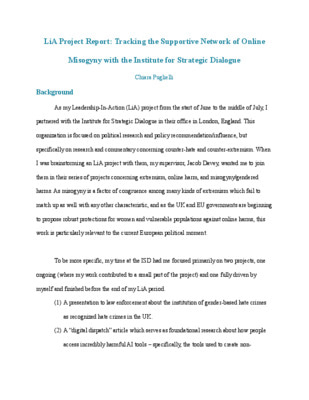 LiA Project Report: Tracking the Supportive Network of Online Misogyny with the Institute for Strategic Dialogue