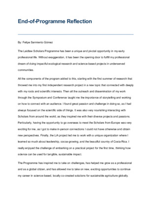 End of Programme Reflection