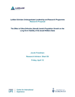 Project Outline: The Effect of Ultra-Orthodox (Haredi) Jewish Population Growth on the Long-Term Viability of the Israeli Welfare State