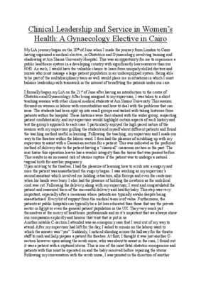 LiA Output - Clinical Leadership and Service in Women’s Health- A Gynaecology Elective in Cairo