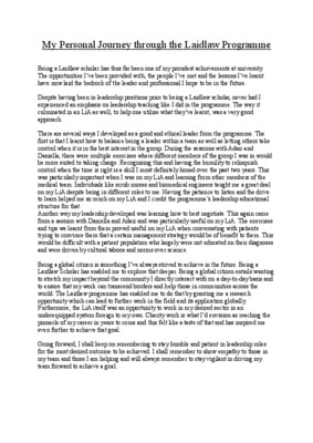 My Personal Journey through the Laidlaw Programme