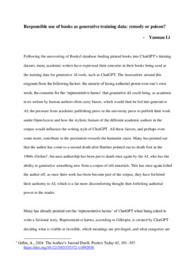 Responsible use of books as generative training data- remedy or poison?