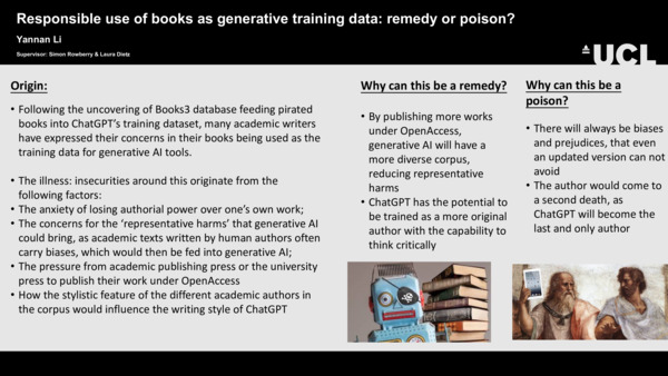Responsible use of books as generative training data: remedy or poison?